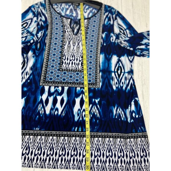 Jones New York Womens 2X Blue & White Printed Tunic Top With Tassel Tie Neckline - Picture 5 of 16
